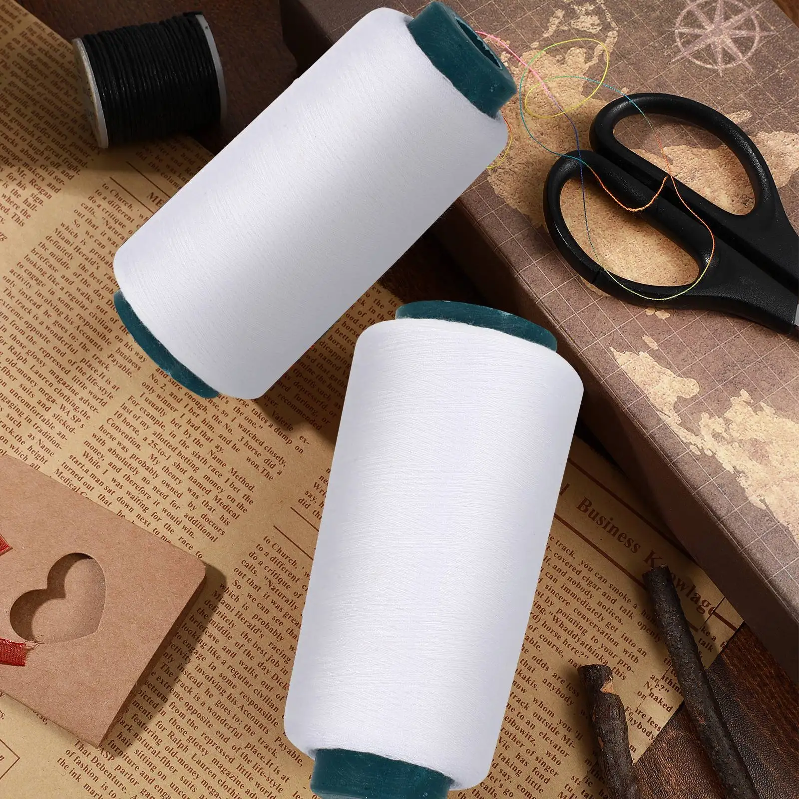 Textiles Sewing Machine - 3000 Yards,2pcs,Bleached White Cotton Thread Spool