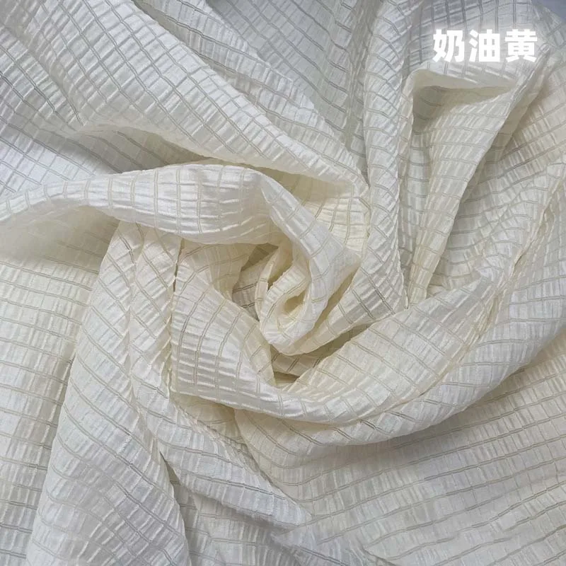 Cream Yellow Checkered Fabric  - Textile And Sewing Materials 评论和价格