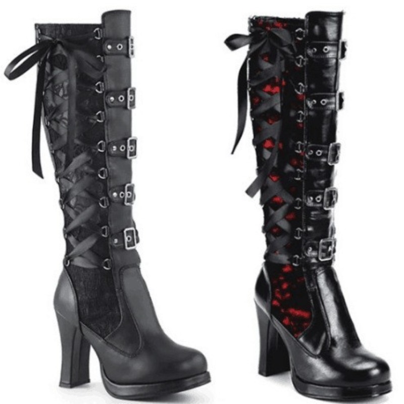 Punk Gothic Style Women's Knee - Sewing Garment 评论和价格